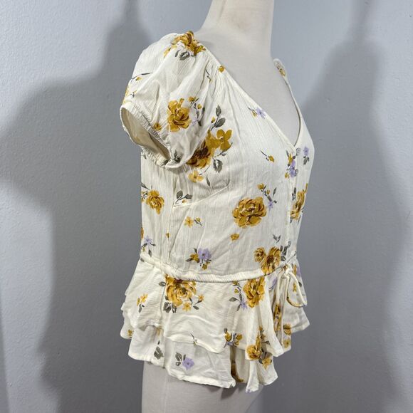 Rue 21 Blouse Womens Small Floral Ruffle Peplum Top Y2K - Picture 10 of 11
